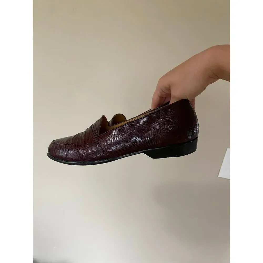 David Eden brown maroon leather loafers Italy reptile snake lizard men’s 7.5